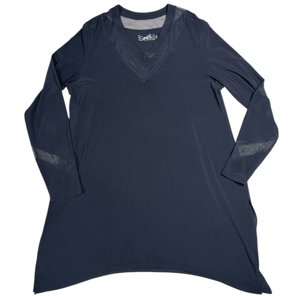 Sympli Black V-Neck Tunic Dress, Elegant Travel-Friendly Wrinkle-Resistant, 14 - Picture 5 of 7